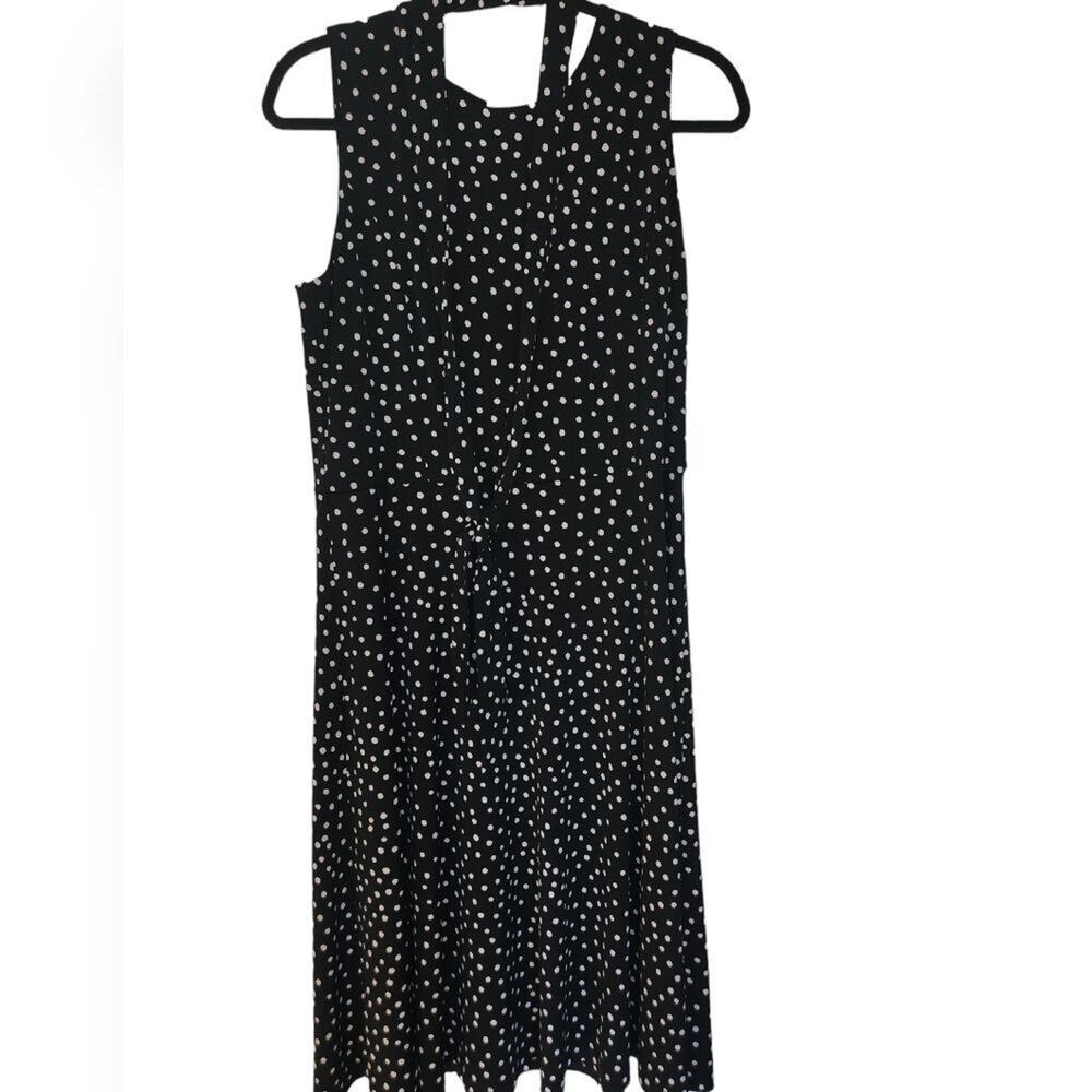 Charter Club Polka Dot Sleeveless Midi Dress Black White Size M Fit Flare